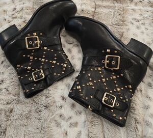 INC International Concepts WENDA Size U.S 7.5 Moto Gold Studded Boots